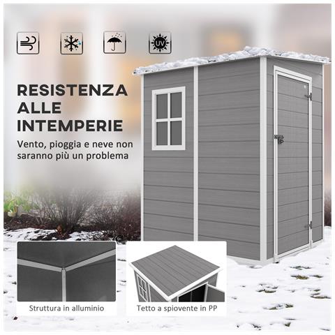 Casetta Da Giardino Con Finestra E Doppia Porta, In Alluminio E Pp, 122x149x192 Cm, Grigio - Foto 6