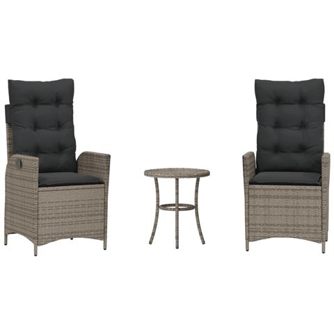 Set Da Bistrò 3 Pz Con Cuscini Grigio In Polyrattan - Foto 1