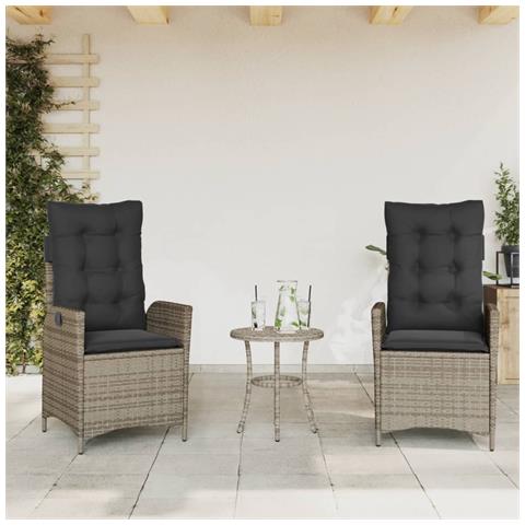 Set Da Bistrò 3 Pz Con Cuscini Grigio In Polyrattan - Foto 2