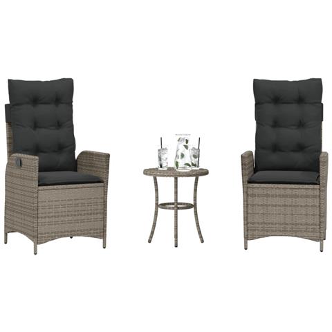 Set Da Bistrò 3 Pz Con Cuscini Grigio In Polyrattan - Foto 8