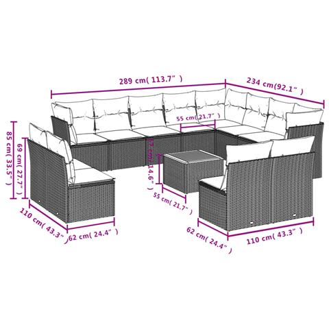 Set Divano da Giardino 13 pz con Cuscini Beige in Polyrattan - Foto 2