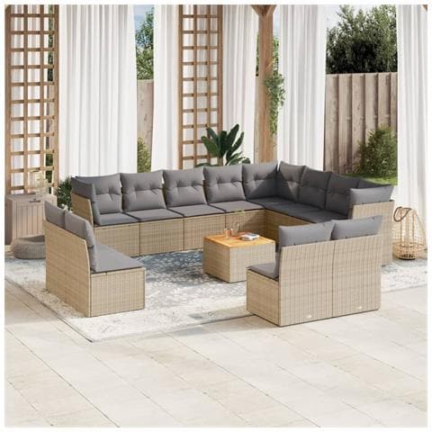 Set Divano da Giardino 13 pz con Cuscini Beige in Polyrattan - Foto 3