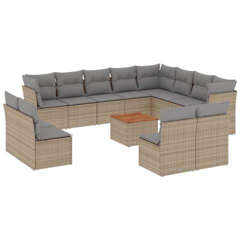 Set Divano da Giardino 13 pz con Cuscini Beige in Polyrattan - Foto 1