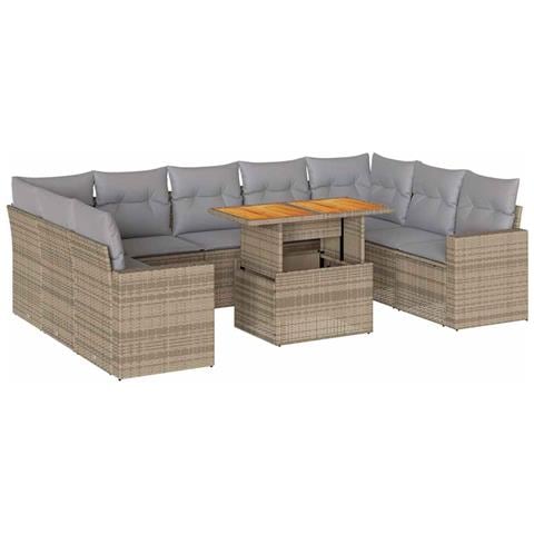Set Divano Da Giardino 10 Pz Con Cuscini Beige In Polyrattan - Foto 1
