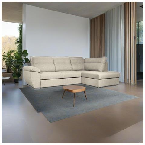 Divano Letto Kendall Iii Con Penisola Contenitore Destro In Tessuto Barrel 04 Beige - Foto 1