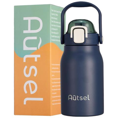 Bottiglia D'acqua In Acciaio Inossidabile 1l Con Manico E Cannuccia Pratica - Foto 1