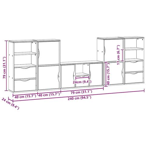 Mobile TV 5 pz con Contenitore ODDA in Legno Massello di Pino - Foto 9