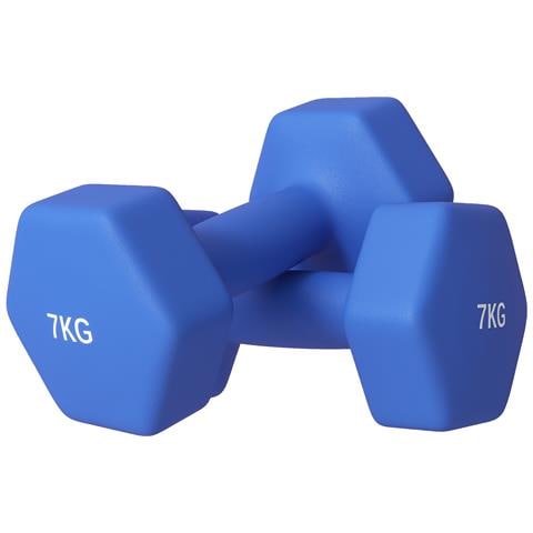 Set 2 Manubri Esagonali da 2x7kg in Metallo e Plastica con Impugnatura Antiscivolo, 22.5x10.5x10.5 cm, Blu - Foto 1