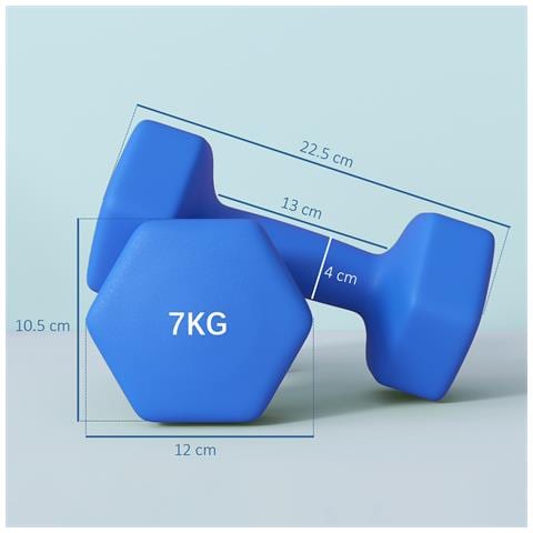 Set 2 Manubri Esagonali da 2x7kg in Metallo e Plastica con Impugnatura Antiscivolo, 22.5x10.5x10.5 cm, Blu - Foto 6