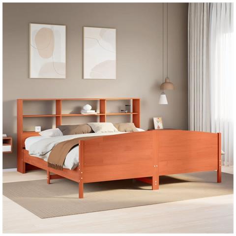 Letto Libreria Senza Materasso Marrone Cera 180x200 Cm In Pino - Foto 1