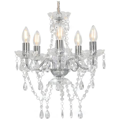 Lampadario Con Perline Di Cristallo Argento Tondo 5 E14 - Foto 2