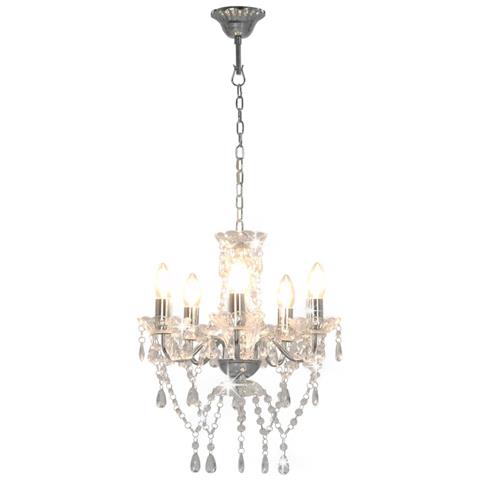 Lampadario Con Perline Di Cristallo Argento Tondo 5 E14 - Foto 1