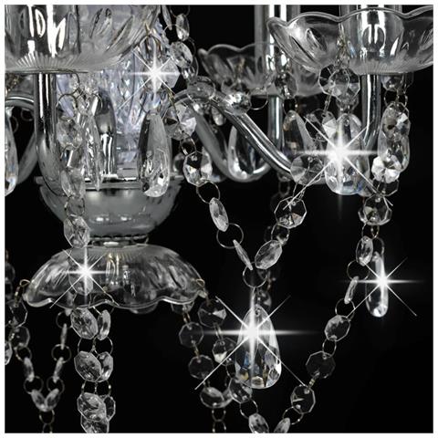 Lampadario Con Perline Di Cristallo Argento Tondo 5 E14 - Foto 7