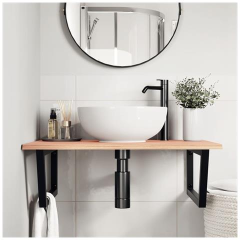 Ripiano A Parete Per Lavabo In Acciaio E Massello Di Rovere - Foto 2