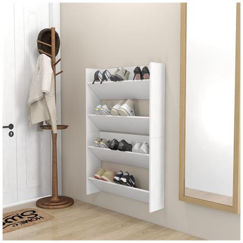 Scarpiere A Muro 2pz Bianche 80x18x60 Cm In Legno Multistrato - Foto 2