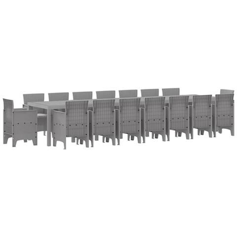 Set Pranzo Giardino  17 Pezzi con Cuscini Grigio Chiaro Polyrattan, Tavolo Giardino  Grigio Chiaro 250x100x73 cm Polyrattan, Tavolo Giardino  Grigio Chiaro 150x100x73 cm Polyrattan, Sedie Giardino  con Cuscini 4 pz Grigio Chiaro Polyrattan - Foto 1