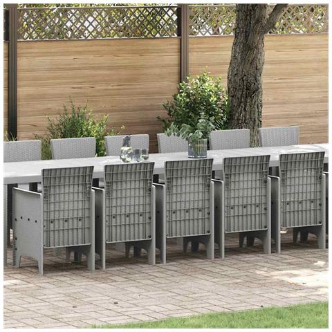 Set Pranzo Giardino  17 Pezzi con Cuscini Grigio Chiaro Polyrattan, Tavolo Giardino  Grigio Chiaro 250x100x73 cm Polyrattan, Tavolo Giardino  Grigio Chiaro 150x100x73 cm Polyrattan, Sedie Giardino  con Cuscini 4 pz Grigio Chiaro Polyrattan - Foto 2