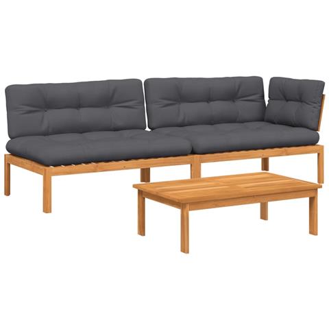 Set Divano Pallet Giardino 3pz con Cuscini Massello Acacia - Foto 1
