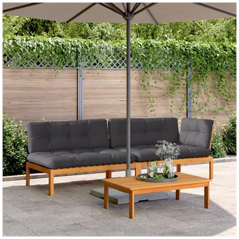 Set Divano Pallet Giardino 3pz con Cuscini Massello Acacia - Foto 2