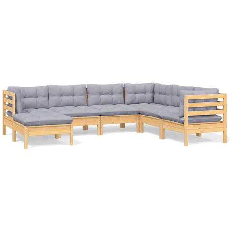 Set Divani da Giardino 7 pz con Cuscini Grigi Massello di Pino - Foto 1