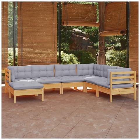 Set Divani da Giardino 7 pz con Cuscini Grigi Massello di Pino - Foto 2