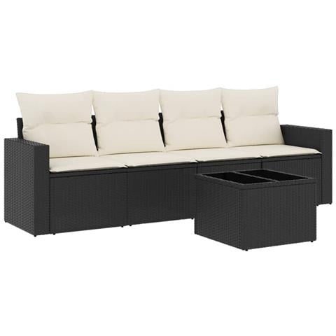 Set Divani da Giardino 5 pz con Cuscini in Polyrattan Nero - Foto 1