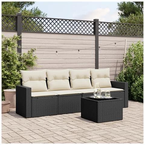 Set Divani da Giardino 5 pz con Cuscini in Polyrattan Nero - Foto 2