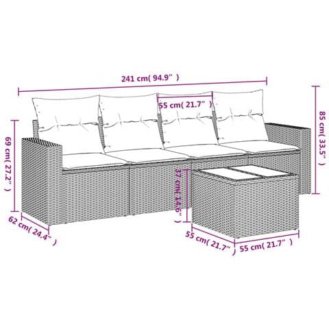 Set Divani da Giardino 5 pz con Cuscini in Polyrattan Nero - Foto 3