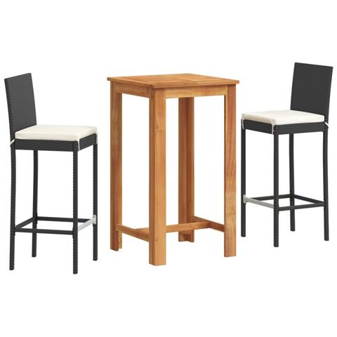 Set Bar da Giardino 3 pz Nero in Legno Acacia e Polyrattan - Foto 1