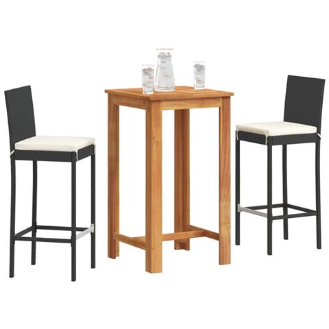 Set Bar da Giardino 3 pz Nero in Legno Acacia e Polyrattan - Foto 2