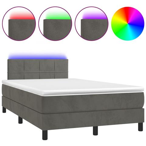 Letto a Molle con Materasso e LED Grigio Scuro 120x200 cm - Foto 1