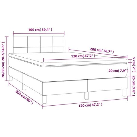 Letto a Molle con Materasso e LED Grigio Scuro 120x200 cm - Foto 8