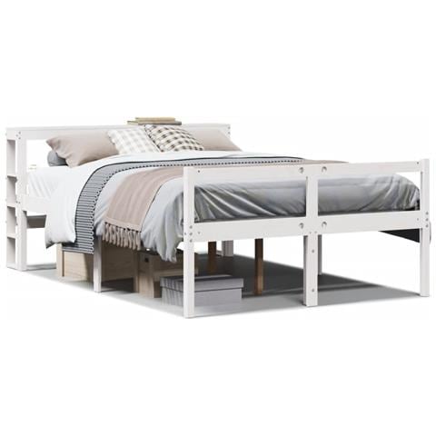 Letto Anziani con Testiera Bianco 150x200cm Legno Massello Pino - Foto 1