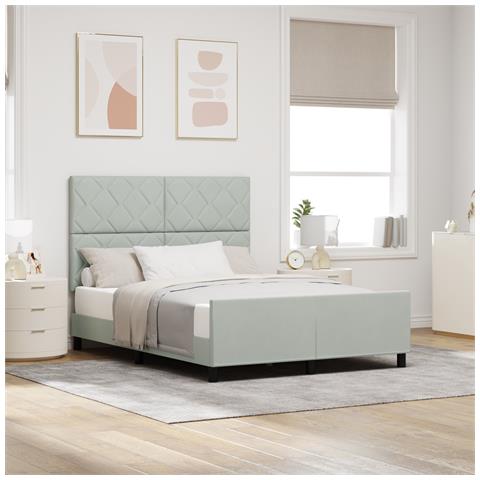 Letto Grigio Chiaro 140x190 cm Velluto - Foto 2