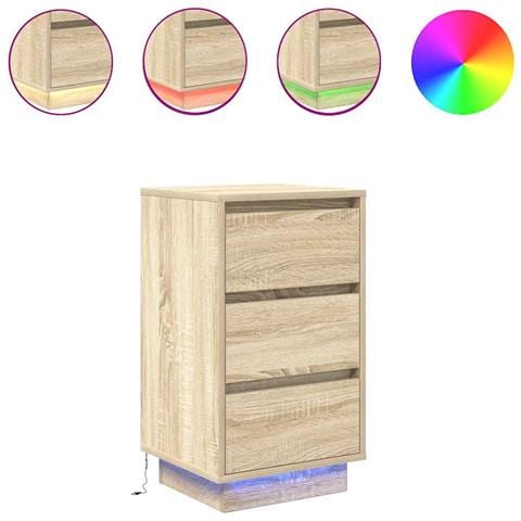 Comodino con Luci LED Rovere Sonoma 38x34x65 cm - Foto 1