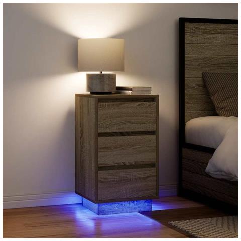 Comodino con Luci LED Rovere Sonoma 38x34x65 cm - Foto 2