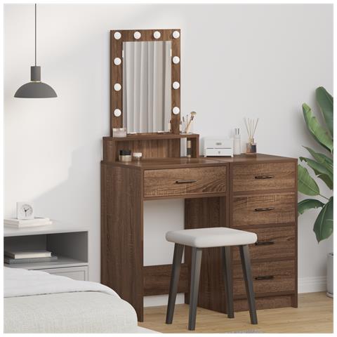 Tavolo da toeletta con luci LED Rovere marrone 50x41x140 cm - Foto 2