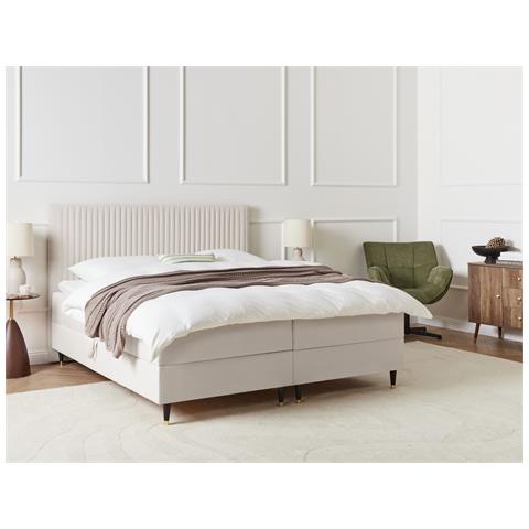Divano Letto Con Contenitore Velluto Dame 180 X 200 Cm Bianco Sporco - Foto 1
