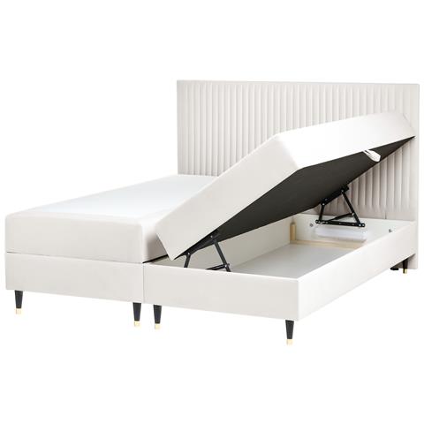 Divano Letto Con Contenitore Velluto Dame 180 X 200 Cm Bianco Sporco - Foto 2