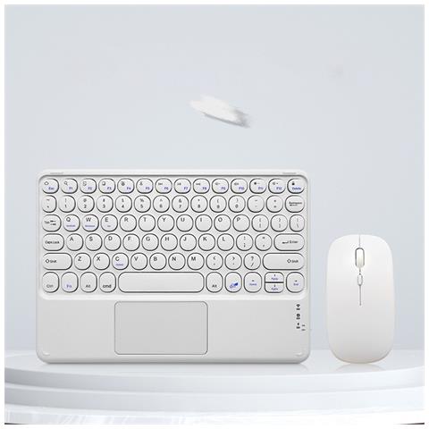 Tastiera Bluetooth Con Tasti Rotondi E Touchpad + Combo Mouse Bluetooth, Compatibile Con Ipad, Android E Altro White - Foto 1