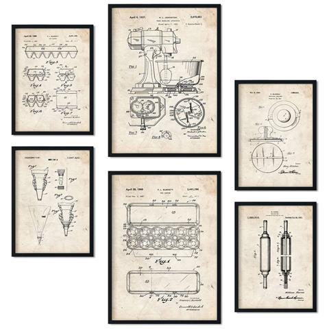 Set Di 6 Stampe Poster Con Brevetti Di Elettrodomestici Da Cucina Poster Con Immagini Di Brevetti Retrò Design D'interni In Stile Vintage A3 & A4 Senza Cornice - Foto 1