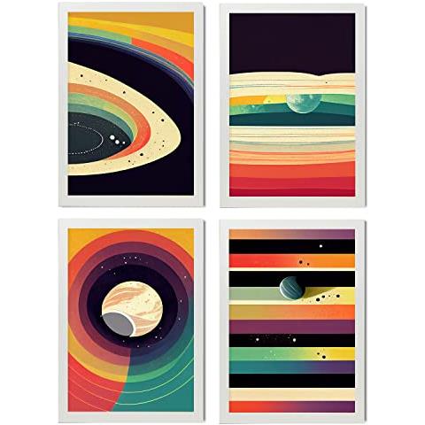 Set Di 4 Stampe Circolare Posters In Arte Astratta Illustrazioni E Manifesti Di Galassie Artistiche Moderne E A Colori Per Cornice Bianca A4 - Foto 1