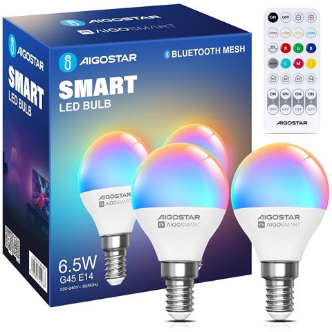 Lampadina Mesh 6.5w G45 Smart Bluetooth Mesh Alexa E27 Led 555lm Rgb & 2700k-6500k 2 Pezzi - Foto 1