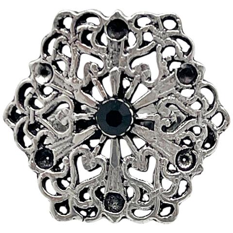 Anello Retrò Con Cristallo Nero E Placcatura In Argento Antico - Foto 2