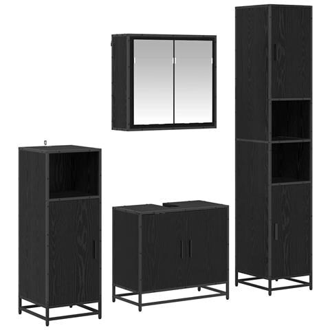 Set di mobili per il bagno 4 pcs Rovere Nero Legno multistrato - Foto 1
