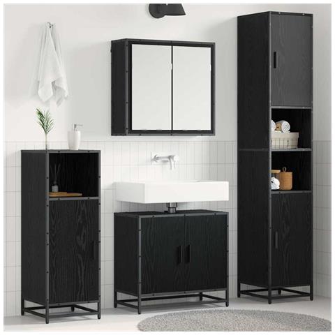 Set di mobili per il bagno 4 pcs Rovere Nero Legno multistrato - Foto 2