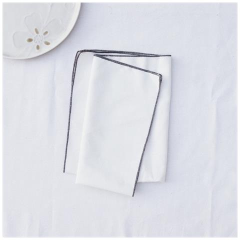 Set Di 12 Tovaglioli In Cotone Con Bordo Orlato - Decorazione Tavola Tinta Unita White - Foto 1