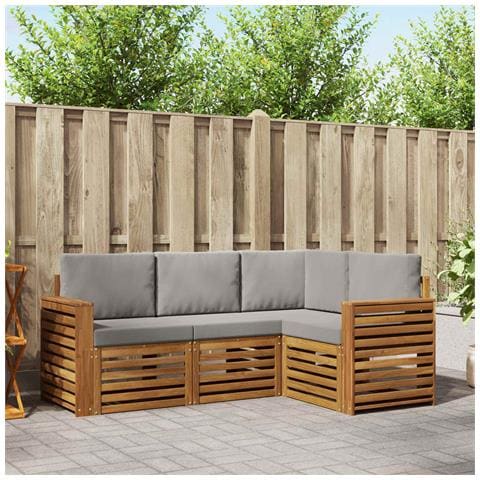 Set divani con cuscino 4 pcs Grigio Naturale e Chiaro - Foto 2