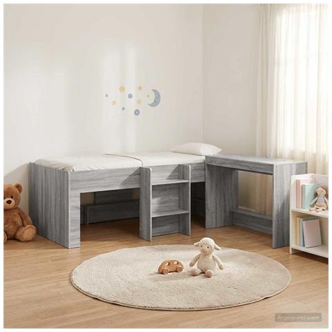 Letto alto per bambini con scrivania 2 pz Sonoma grigio - Foto 2
