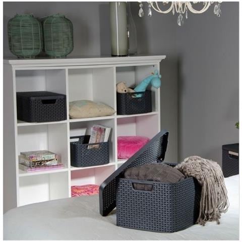 Cestino Con Coperchio Rattan Style L In Grigio - Foto 3